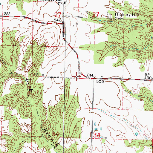 Topographic Map of Hickory Hill School (historical), IL