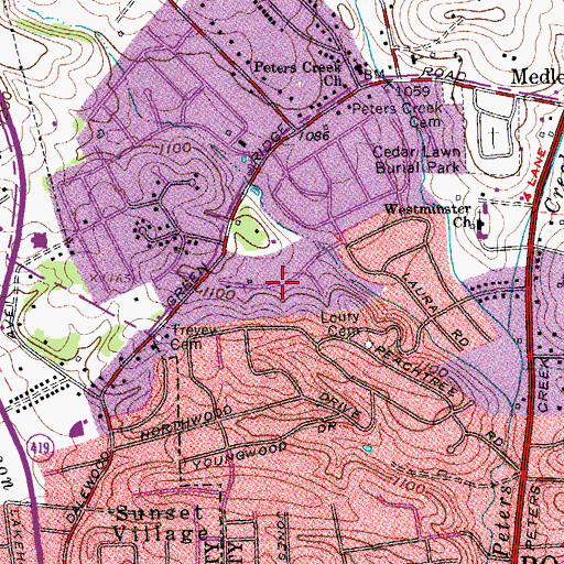 Topographic Map of Monticello Estates, VA