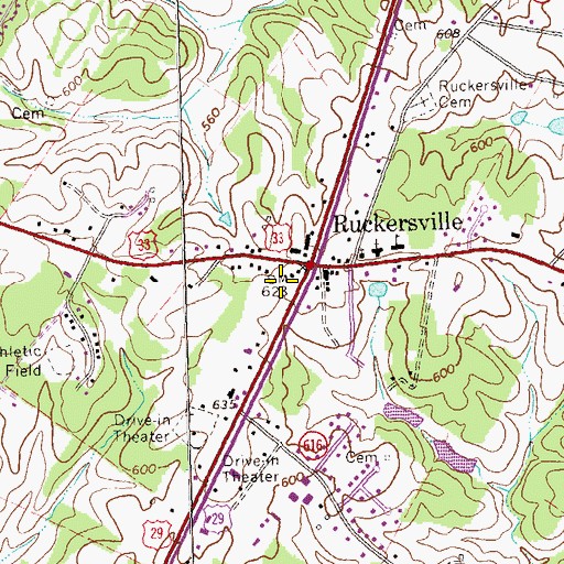 Topographic Map of Ruckersville Post Office, VA