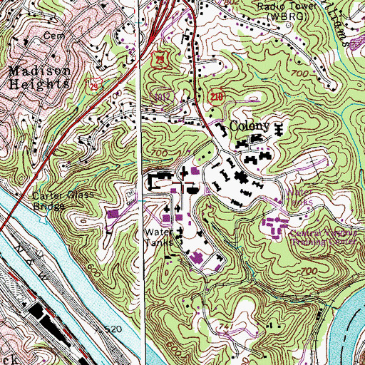 Topographic Map of Central Virginia Training Center, VA