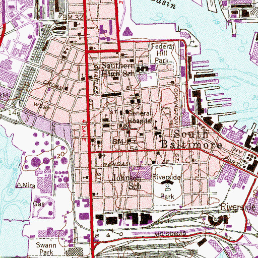 Topographic Map of Light Street Branch Enoch Pratt Free Library, MD