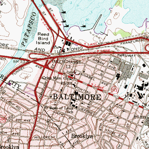 Topographic Map of Brooklyn Branch Enoch Pratt Free Library, MD