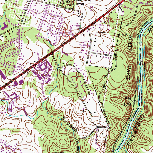 Topographic Map of The Oaks, MD