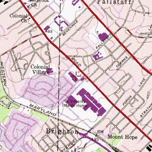 Topographic Map of Fallstaff Shopping Center, MD