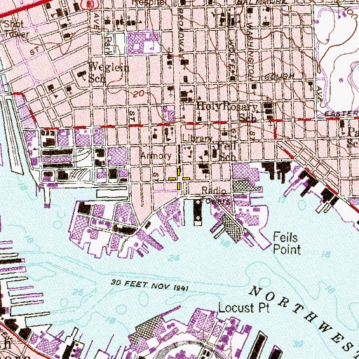 Topographic Map of Fells Point Historic District, MD