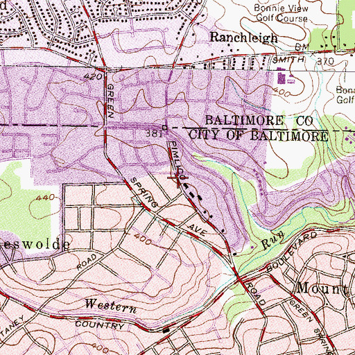 Topographic Map of Green Spring Valley School, MD