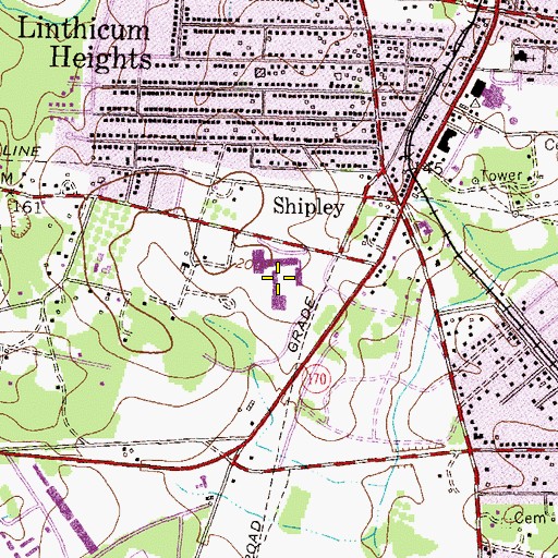 Topographic Map of Andover High School, MD