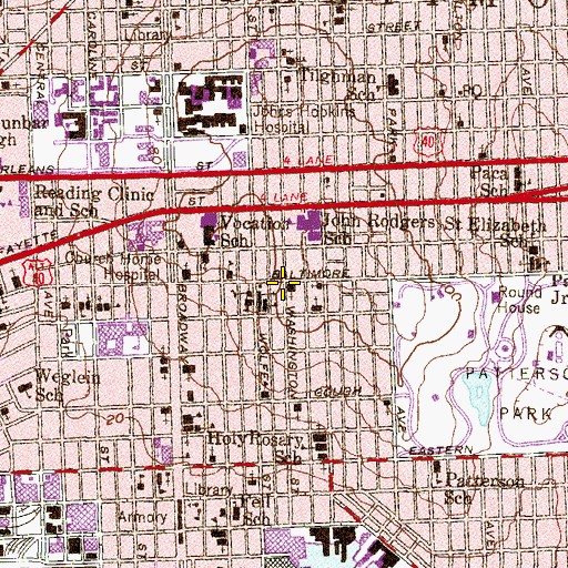 Topographic Map of East Baltimore Methodist Church, MD