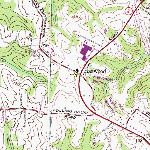 Topographic Map of Harwood Post Office, MD
