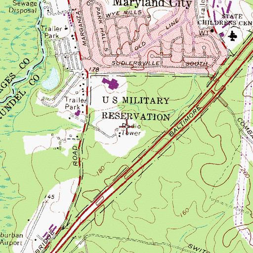 Topographic Map of Maryland City Park, MD