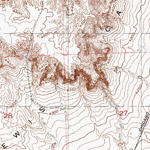 Topographic Map of Lewis Canyons, CO