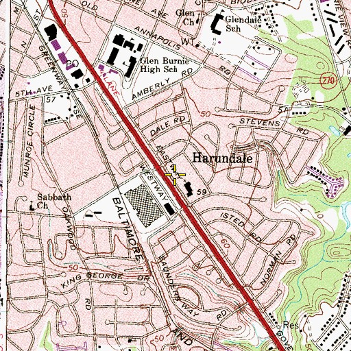 Topographic Map of North Country Area Branch Library, MD