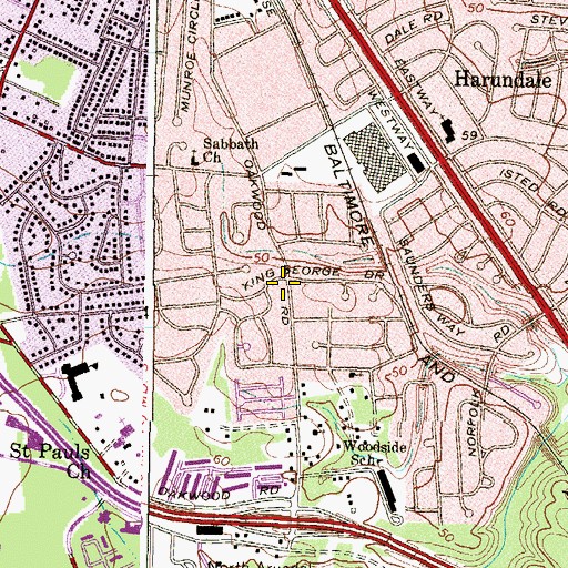 Topographic Map of Oakwood Manor, MD