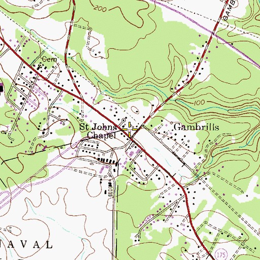 Topographic Map of Gambrills Post Office, MD
