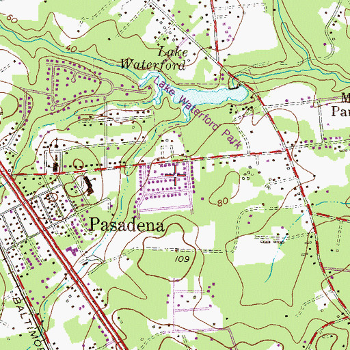 Topographic Map of Pasadena Manor, MD