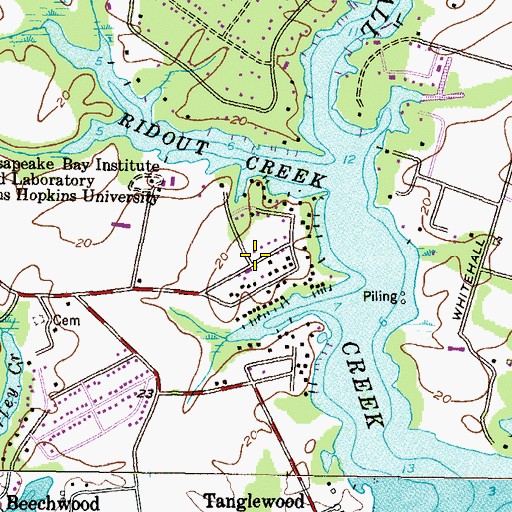 Topographic Map of Whitehall Beach, MD