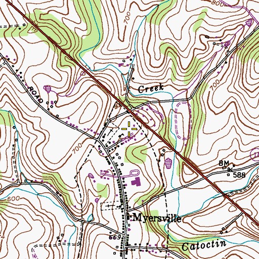 Topographic Map of Myersville Town Hall, MD