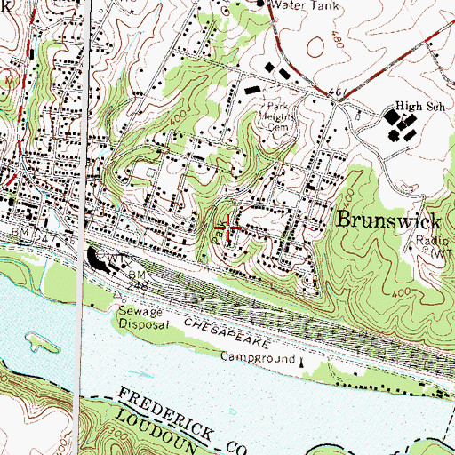 Topographic Map of Brunswick City Park, MD