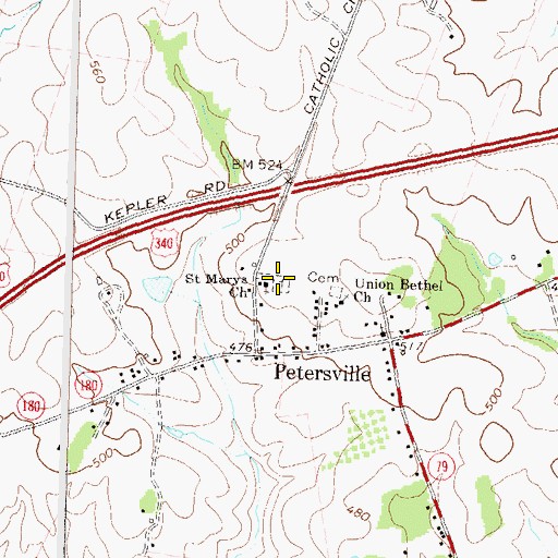 Topographic Map of Saint Marys Cemetery, MD