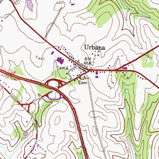Topographic Map of Urbana Cemetery, MD