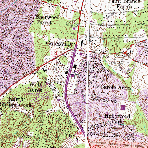Topographic Map of Colesville Post Office, MD