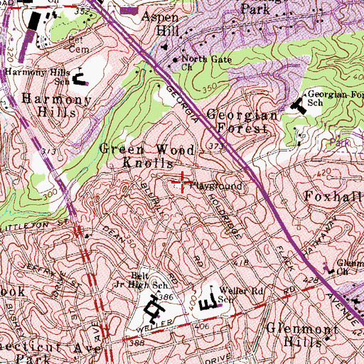Topographic Map of Valleywood Park, MD