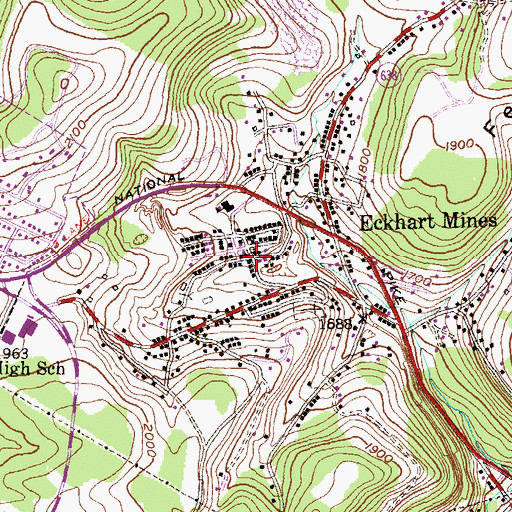 Topographic Map of Eckhart Mines Post Office, MD