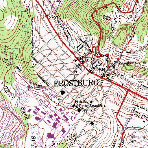 Topographic Map of Frostburg Historic District, MD