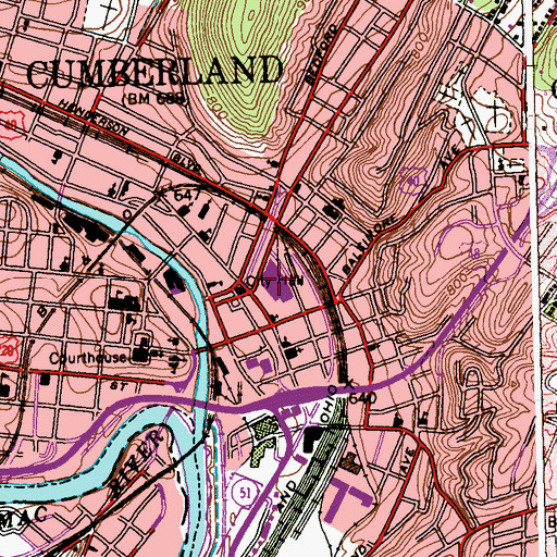 Topographic Map of Cumberland Shopping Center, MD