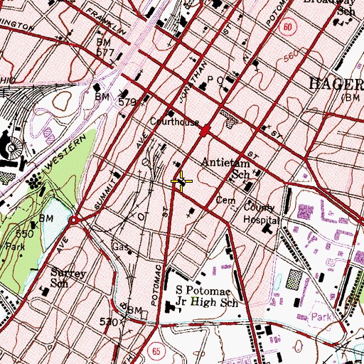 Topographic Map of Hagerstown Independent Church, MD