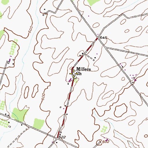 Topographic Map of Millers Cemetery, MD