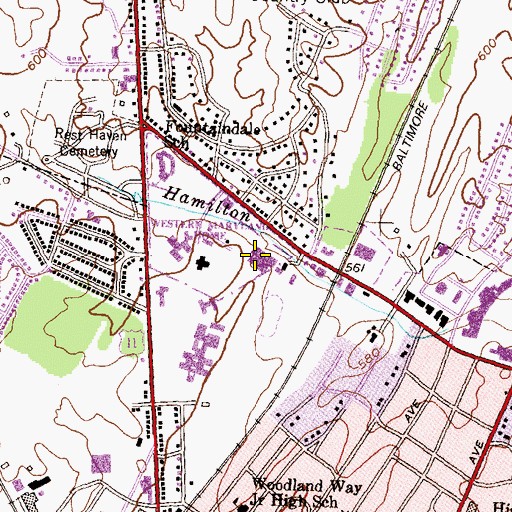 Topographic Map of Northern Middle School, MD
