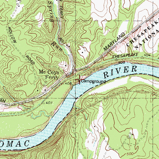 Topographic Map of McCoys Ferry Campground, MD