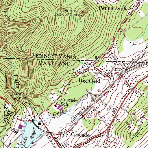 Topographic Map of Highfield Post Office, MD