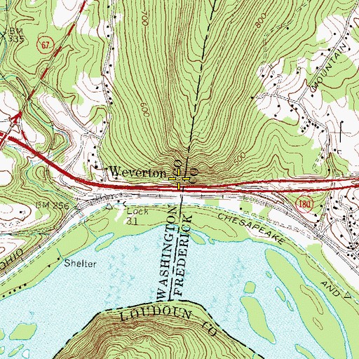Topographic Map of Weverton Cliffs, MD