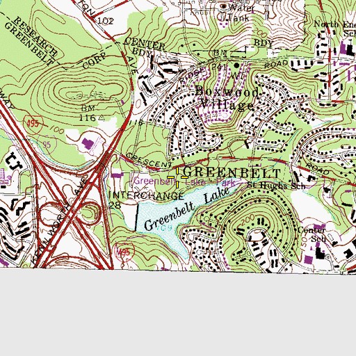 Topographic Map of Greenbelt Lake Park, MD