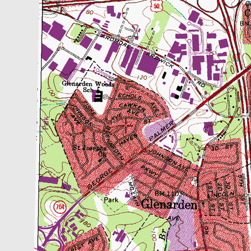 Topographic Map of Glenarden Woods, MD