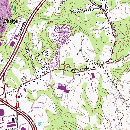 Topographic Map of Westphalia Neighborhood Park, MD