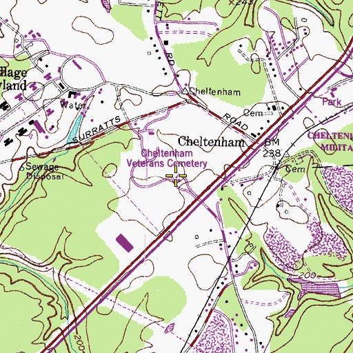 Topographic Map of Cheltenham Veterans Cemetery, MD
