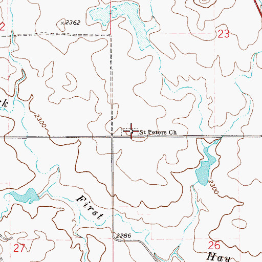Topographic Map of Saint Peters Cemetery, MT