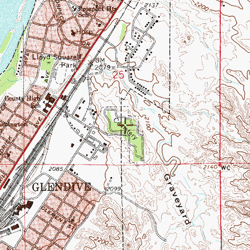 Topographic Map of Dawson County Cemetery, MT
