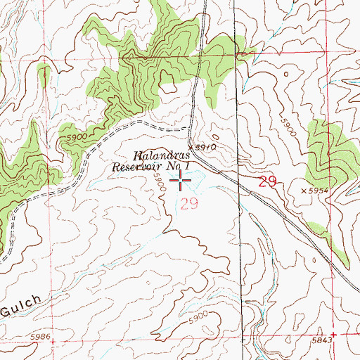 Topographic Map of Halandras Reservoir Number 1, CO