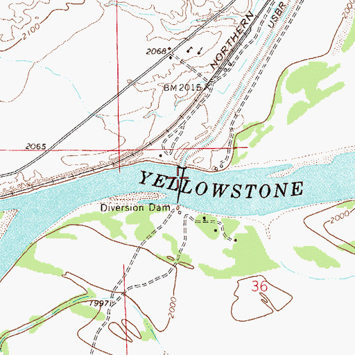 Topographic Map of Lower Yellowstone Diversion Dam, MT