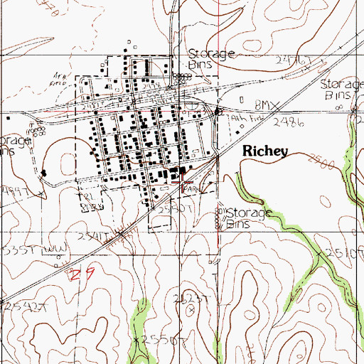 Topographic Map of Richey Historical Marker, MT