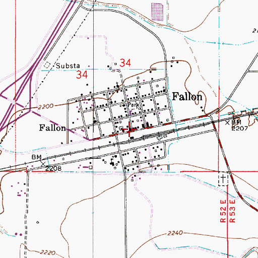 Topographic Map of Fallon Post Office, MT