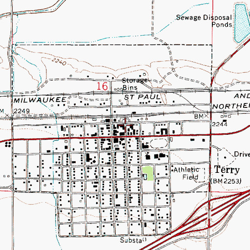 Topographic Map of Prairie County Fire Department, MT