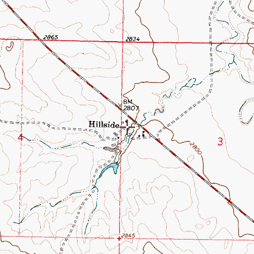 Topographic Map of Hillside Post Office (historical), MT