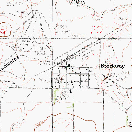 Topographic Map of Brockway Post Office, MT