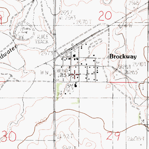 Topographic Map of Brockway Community Church, MT