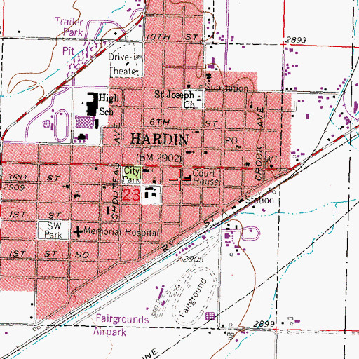 Topographic Map of Hardin Police Department, MT